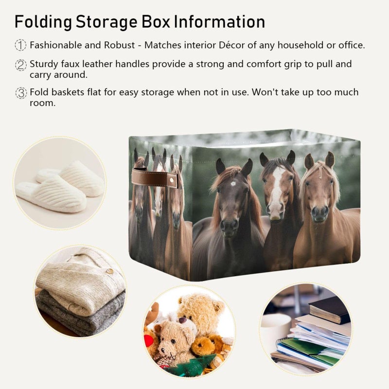 STAYTOP Large Storage Basket Collapsible Toy Storage Bins Waterproof Laundry Basket with Handle.Used for Home Closets, Offices, Bedrooms, Kids Toy and Gift Baskets-Cute Horsesï¼ˆRectangularï¼‰1PCS - Image 5